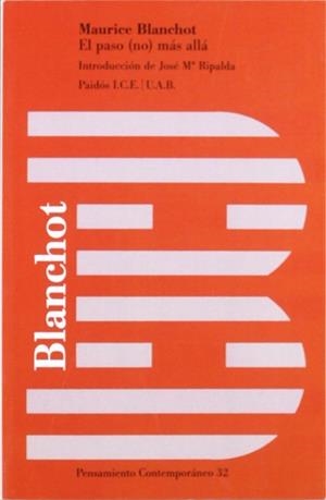 PASO NO MAS ALLA, EL | 9788475099996 | BLANCHOT, MAURICE
